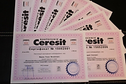 Первые сертификаты CERESIT